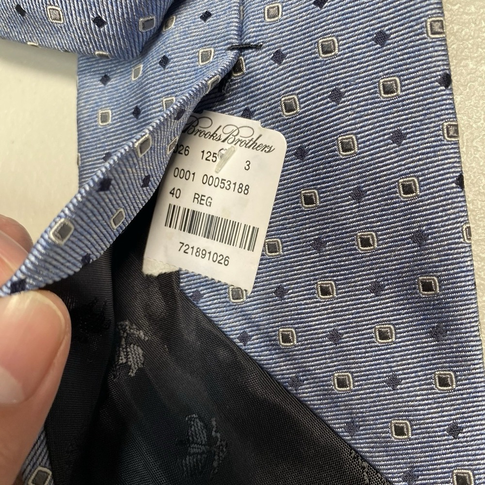 Brooks Brothers Makers Merchants Tie 57.5x3.25 Silk Blue Geometric Foulard - Picture 6 of 6